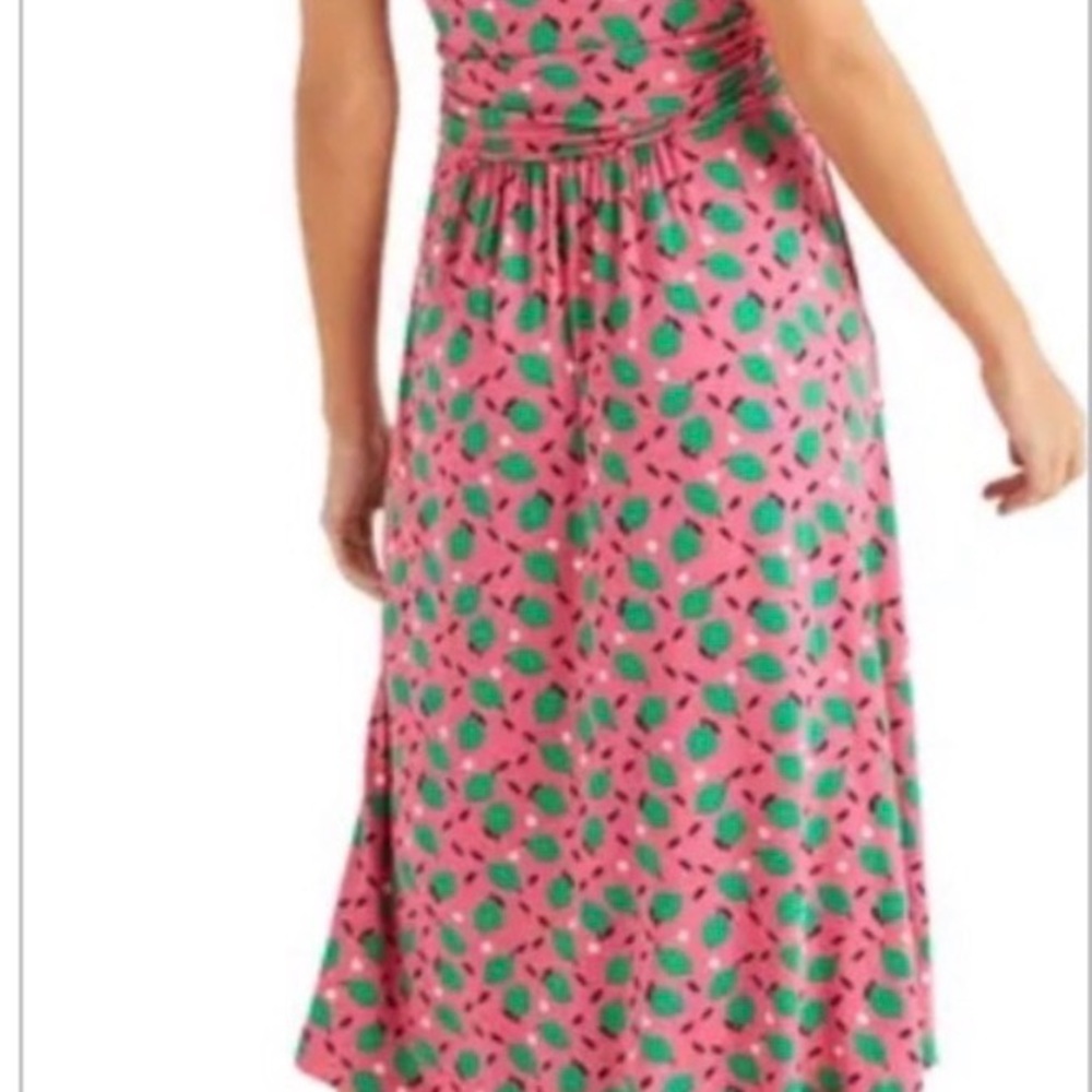 Boden 6 Pink Green Pear Print Jersey Midi Dress Cottagecore Fit & Flare Summer - Picture 11 of 11